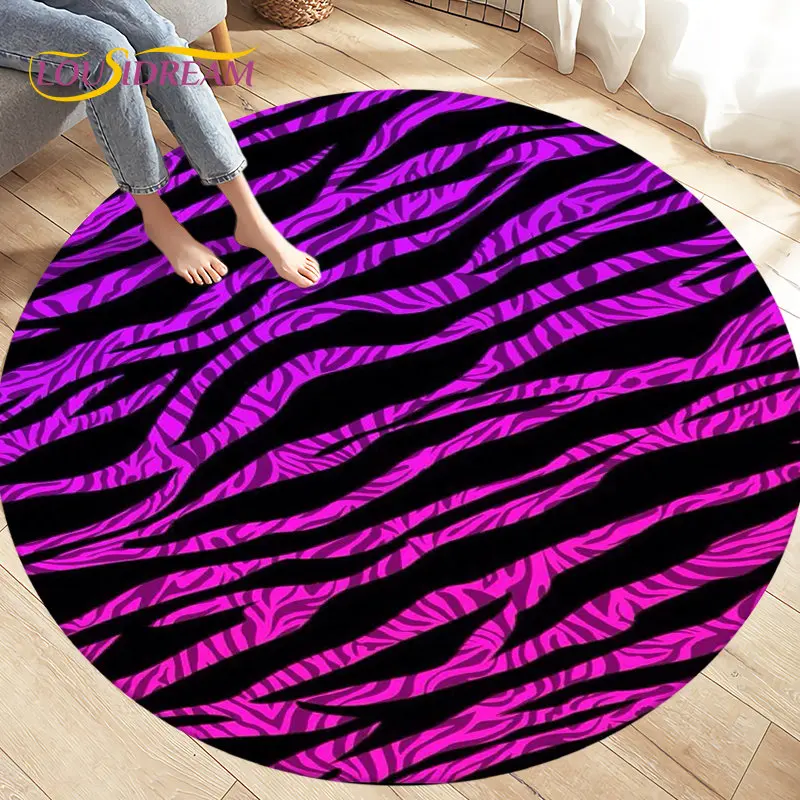 

Colorful Stripe Zebra Pattern Area Rug,Round Carpet Rug for Living Room Bedroom Sofa Decoration,Kid Play Game Non-slip Floor Mat