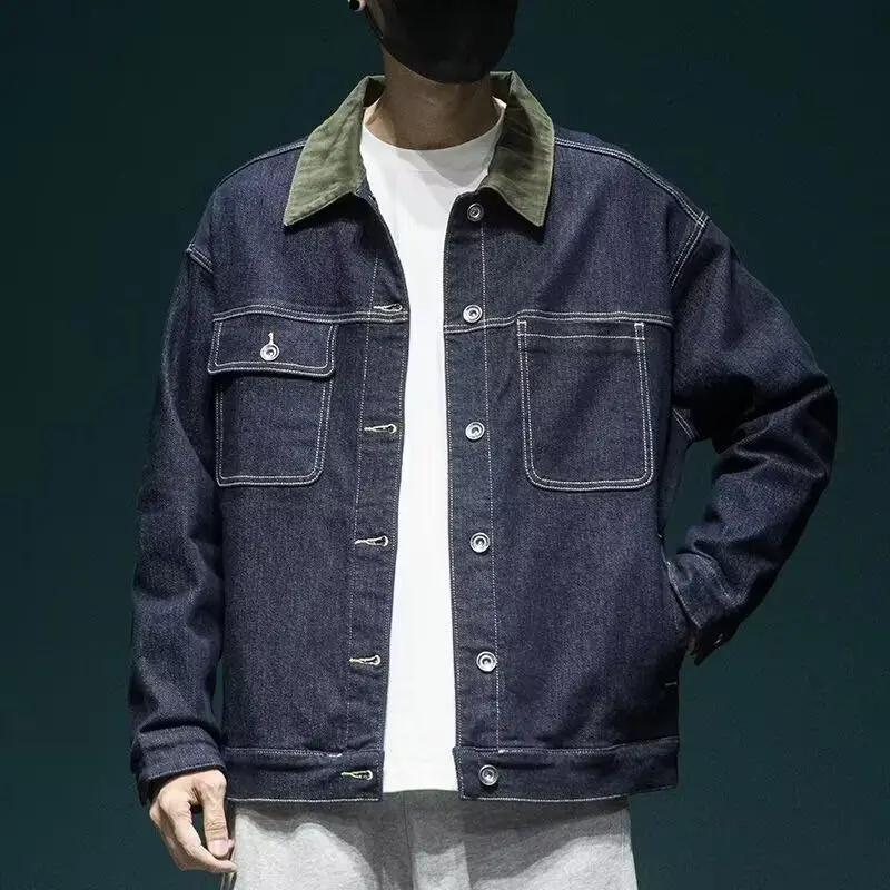 

Waed Denim Jaet Men's Casual Workwear Thiened Spring Autumn Vintage Color Blo Durable Cotton Polyester Jaet