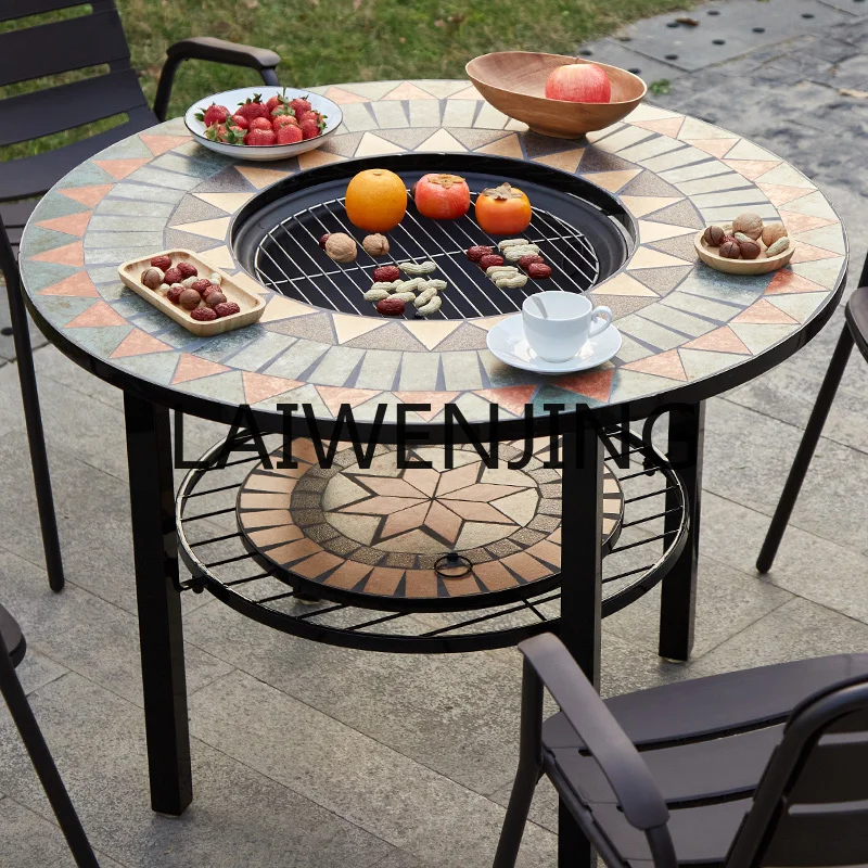 RWJ Mosaic Barbecue Iron Outdoor Courtyard Garden Leisure Carbon Barbecue Grill Home