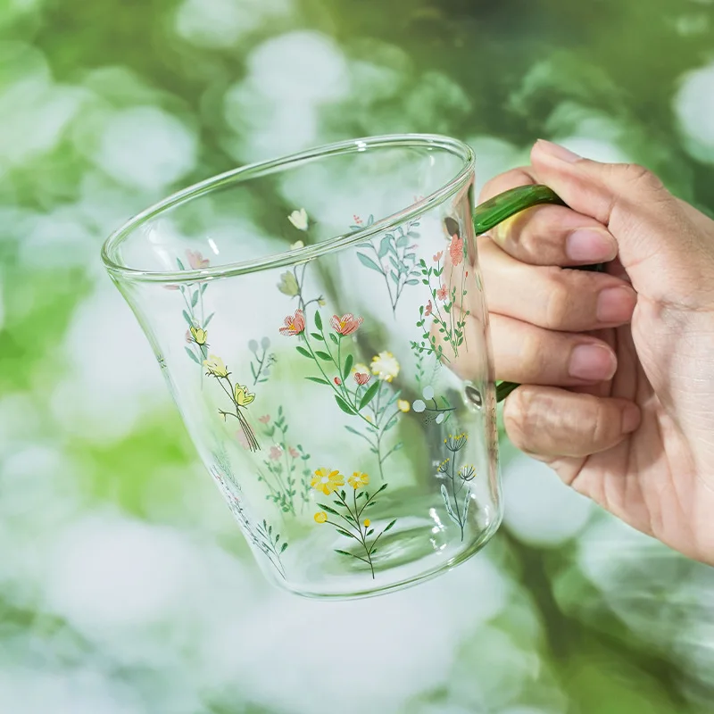 YFY sprig high borosilicate glass high temperature resistant girls high value water cup household cup with handle coffee cup