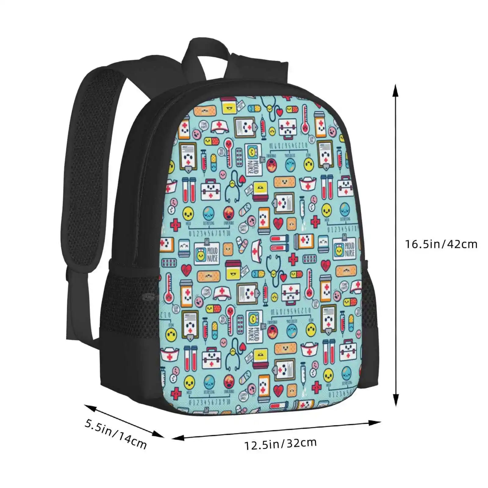 Proud To Be A Nurse / Surface Pattern Design / Blue Bag zaino per uomo donna ragazze adolescenti Heroes Cute Pattern Kawaii Doctor