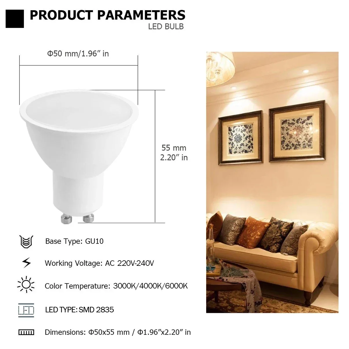 Imagem -02 - Lâmpada Led Holofotes Halogéneo Bombillas Spot Light Substituir Lâmpada Home Derection Gu10 Mr16 Gu5.3 ac 110v 220v 50w 10 Pcs