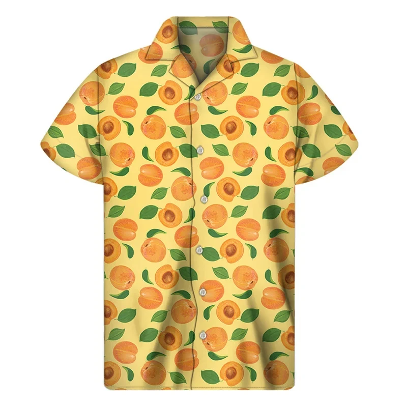 Banana Orange Pitaya Fruit Graphic Shirt Men 3D Print Hawaiian Shirts Tops Hawaiian Beach Short Sleeve Button Lapel Aloha Blouse