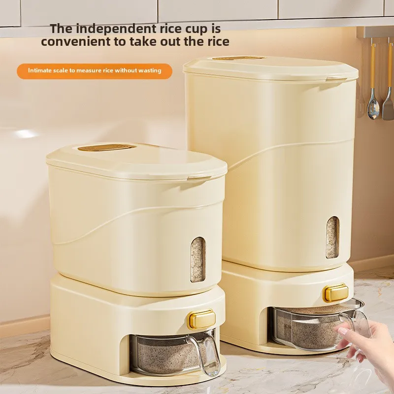 

Airtight Rice Storage Container - 10kg/20L Anti-Moisture & Bug-Proof Kitchen Rice Bin with Locking Lid & Measuring Cup - White