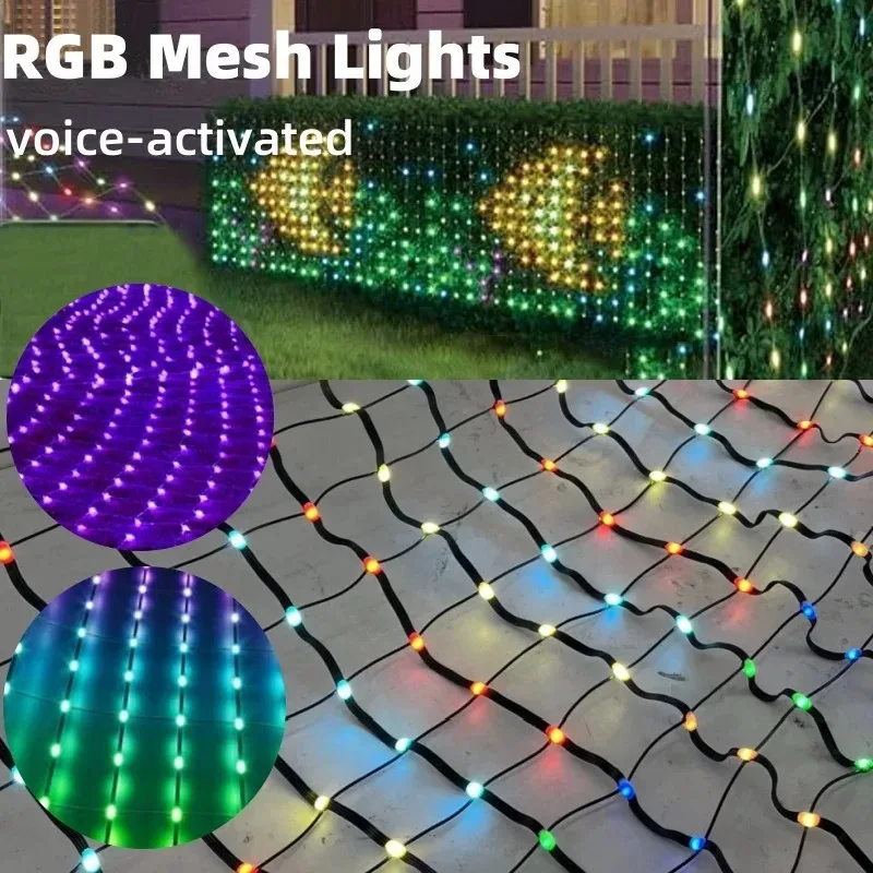 Smart Net Lights Outdoor, RGB&IC Lights with App/Remote Control, DIY Modes, Waterproof Mesh Light for Patio Bush Decor