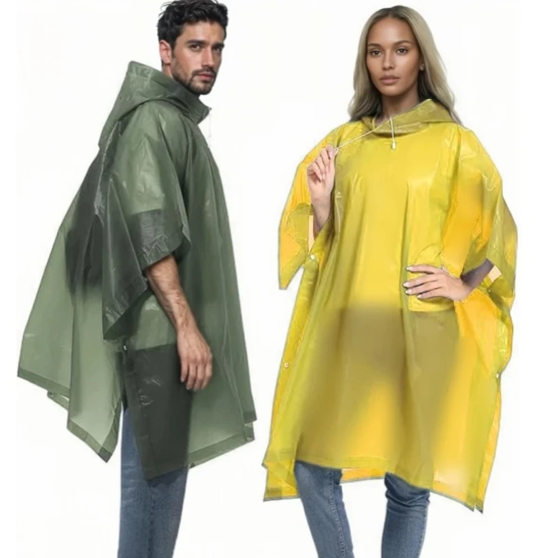 Reusable Raincoat with Drawstring Hood Waterproof Thicken Poncho for Adults Outdoor Hiking  Rain Coat Travel Bicycle Ponchos