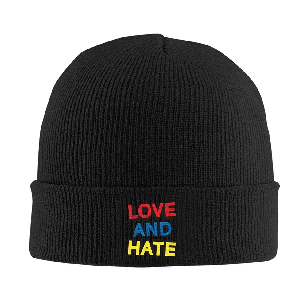 Love and Hate Print Knit Beanie Hat Soft Stretch Skull Cap for Men Women Daily Wear Christmas Gifts
