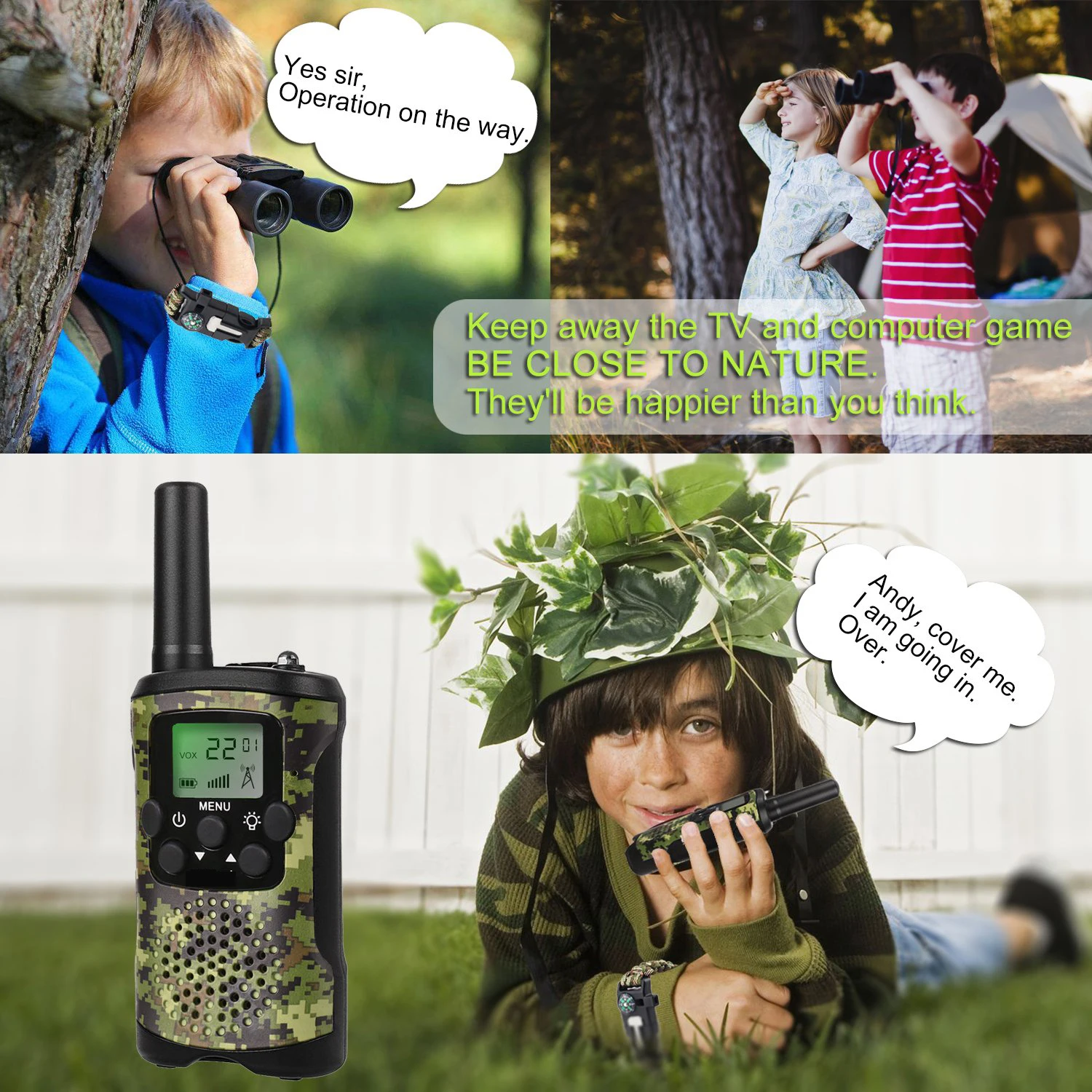 Walkie Talkies for Kids Adventure Game Camping Camo Long Range Handheld Walkie Talkies Best Birthday Gifts for 6 Year Old Kids