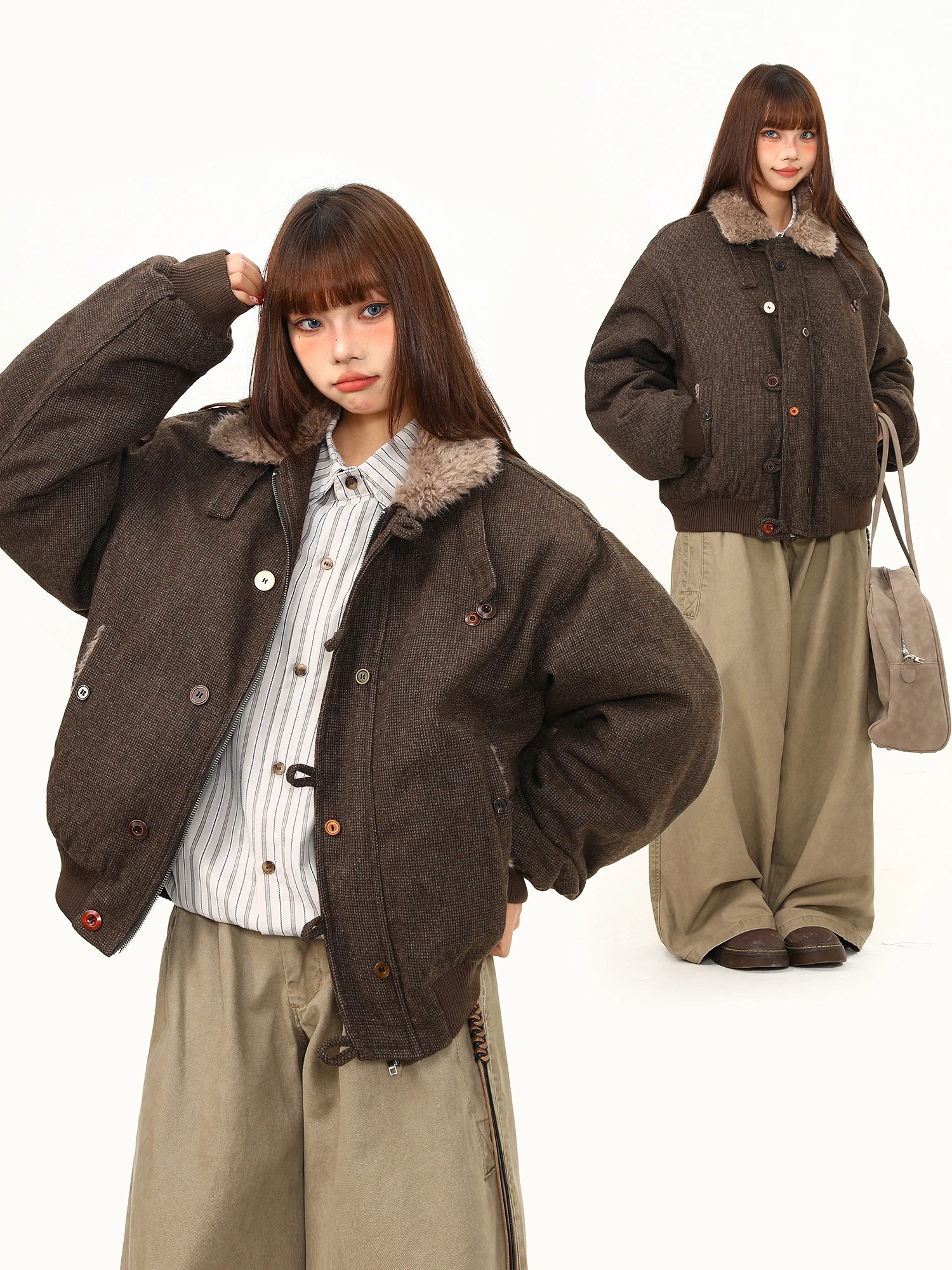 

Женское пальто Wildern Sle Thiened с меховым воротником, зимнее, теплое, хлопковое, в американском ретро-стиле, на пуговицах, свободного кроя