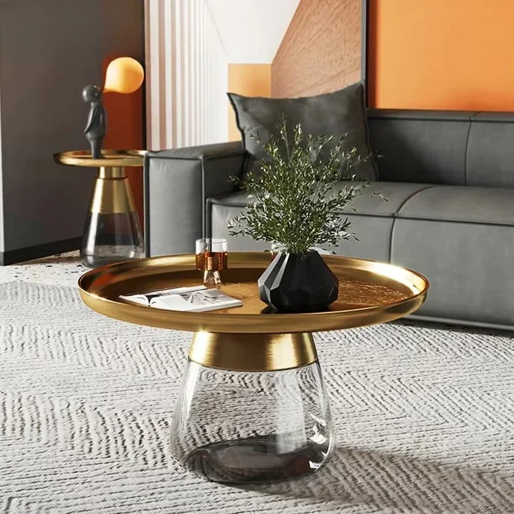 New Sales Furniture New Modern Design Luxury Fashion Furniture Round Glass Storage Coffee Side with Glass Base