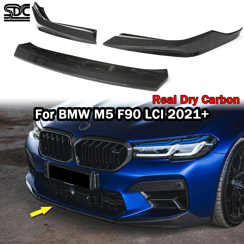 M5 Real Dry Carbon Fiber Front Lip For BMW M5 F90 2021-2023 Competition Carbon Fibre Front Splitter MP Style 3 Pcs/set