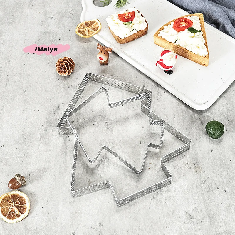 Anillo para tarta con forma de árbol de Navidad, molde para tarta de Quiche sin costuras perforado de acero inoxidable con agujero para hornear, 1 Uds.