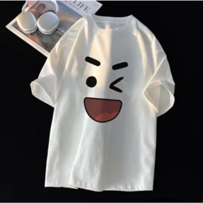 8XL Korean loose fit fashionable trendy American retro happy emotional T-shirt casual men multifunctional couple set image 4