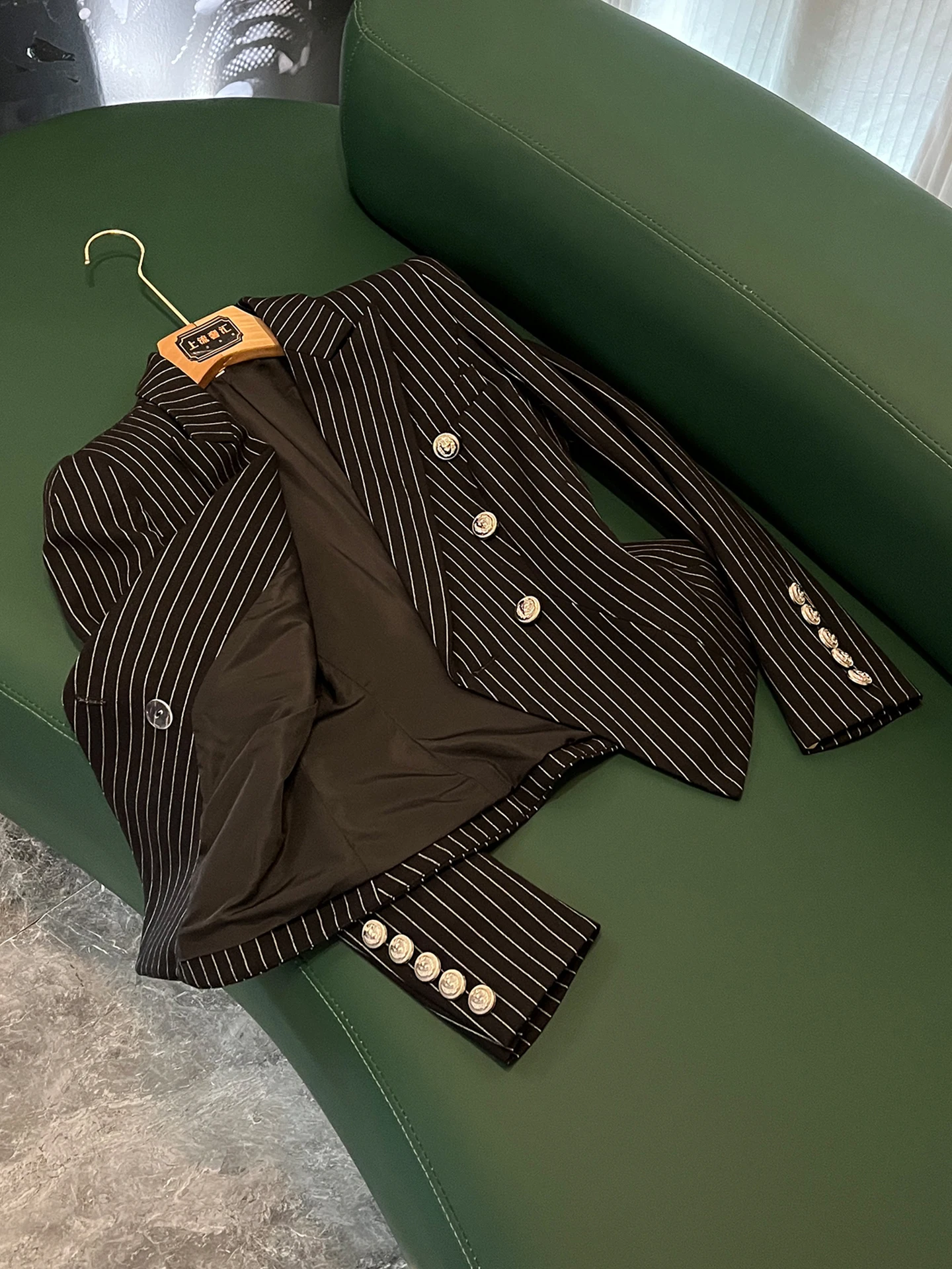 Ele oulder rembourré trajet Sle femmes Jaet coupe ajustée rayé vêtements d'extérieur ort longueur Sve Long Sve vêtements d'automne