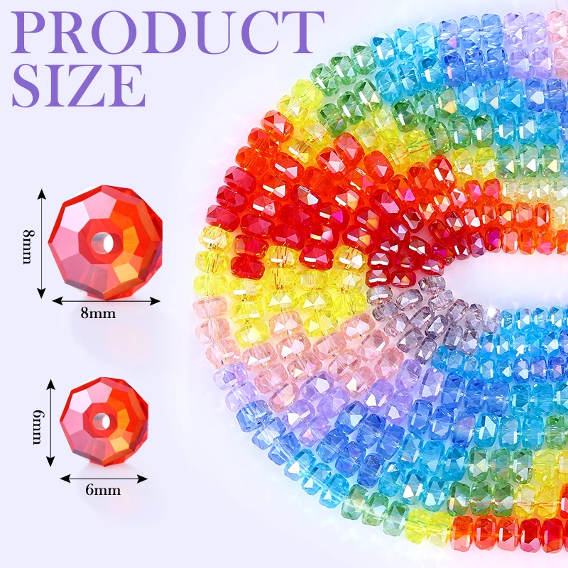 6mm 8mm Premium K9 Crystal Sparkling Rondelle Beads Faceted Glass Wheel Spacer Beads for DIY Bracelets, Necklaces, Earrings