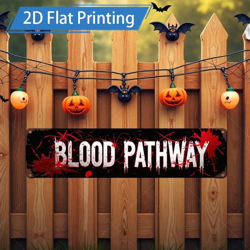 

1 шт. металлический знак, 4x16 дюймов, знак кровь на Хэллоуин с тыквенными летучими мышами для жуткого декора
