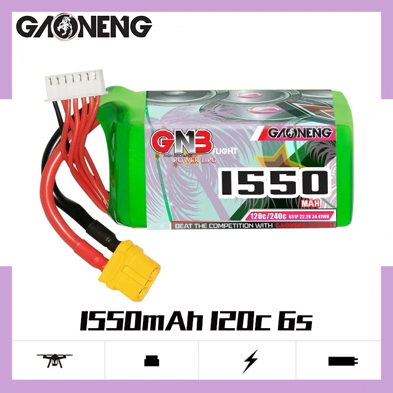 GAONENG GNB 1550mAh 6S 120C 240C 22.2V XT60 LiPo Battery 5 to 6 inch Drone 180-330mm Brushless FPV Crocodile5 Baby