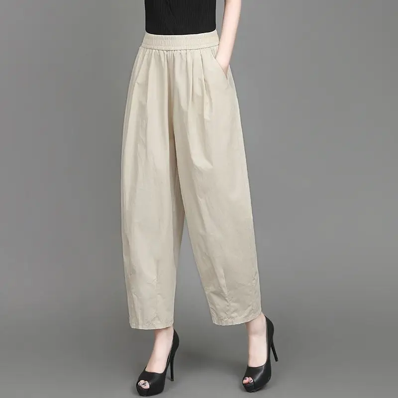 Lose Hohe Taille Neun Punkt Baumwolle Casual Hosen frauen Sommer Neue Sle Laterne Hosen Dünne Wirkung Leichte