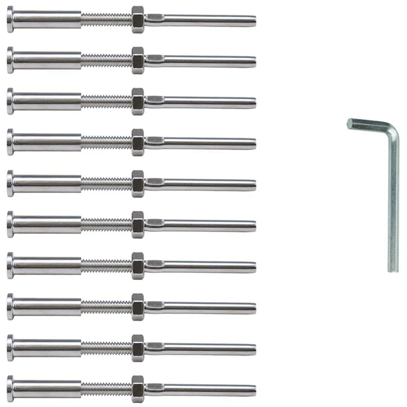 10Pcs Stainless Steel Stemball Swage Stud Dead With 20Pcs Turnbuckle Hand Swage Threaded Stud Tension Hex Head