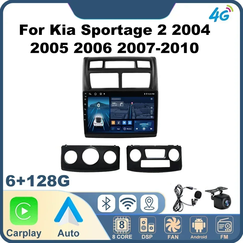 Android Auto Car Radio Player GPS for Kia Sportage 2 2004 2005 2006 2007-2010 4G NET GPS Navi DSP QLED Car Audio System Repair