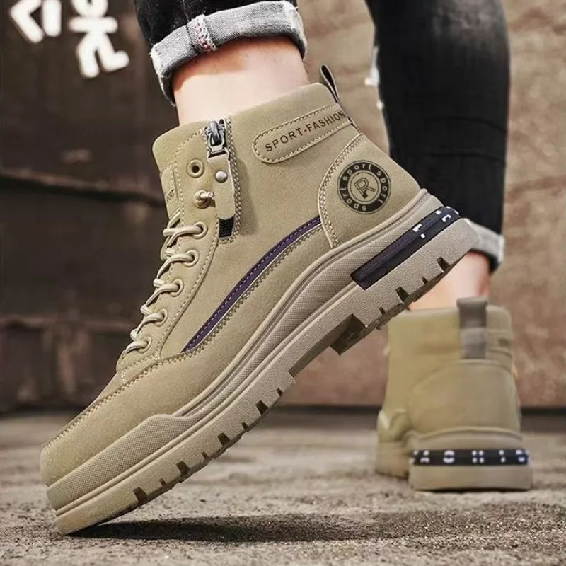 Men Retro High Top Work Boots Autumn Wear-resistant Hiking Climbing Shoes Outdoor No Slip Damping Men Ankle Boots Sneakers Botas - view 4