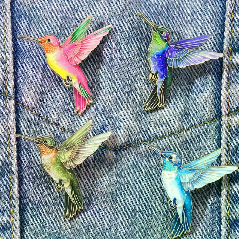 4pcs Hummingbird Brooches For Women Colorful Birds Enamel Pin Metal Badge Jewelry Clothing Backpack Accessories Friends Gift