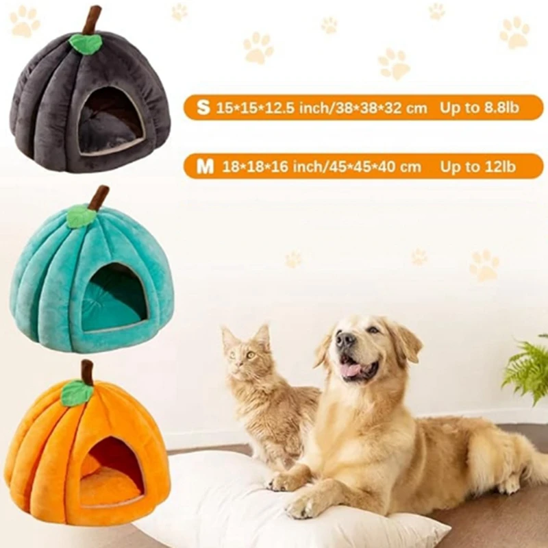 Pumpkin Cat Bed, Cat Beds For Indoor Cats Pumpkin Shape Cat Cave Bed,Cat Tent With Removable Cushion