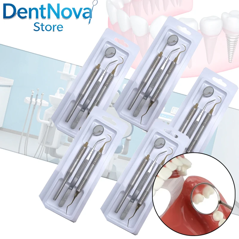 

5pcs Dental Double Ended Mouth Mirror Probe Tweezers Dentist Hygiene Kit Portable