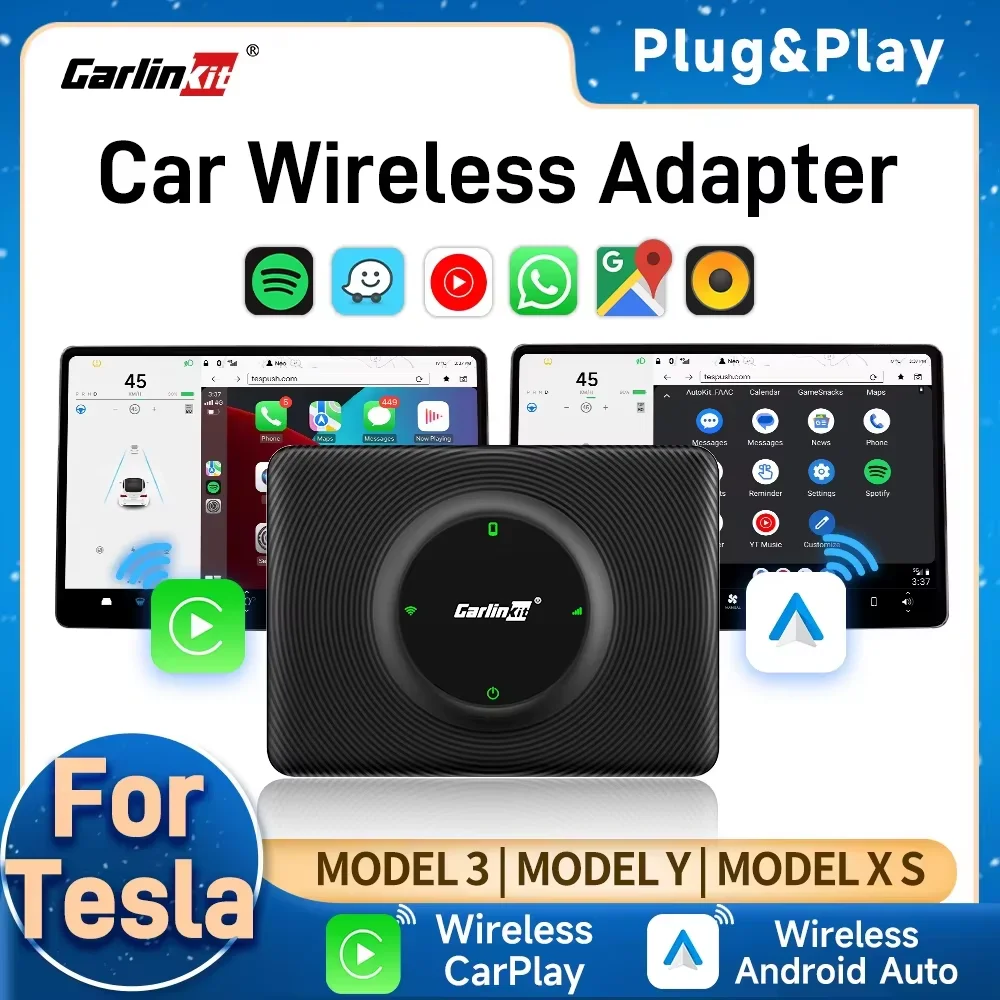 

USB-адаптер CarlinKit, беспроводной Android Auto CarPlay 2-в-1, смарт-бокс для Tesla Model 3 Model Y, 2,4G и 5 ГГц, Wi-Fi BLE, автоматическое подключение