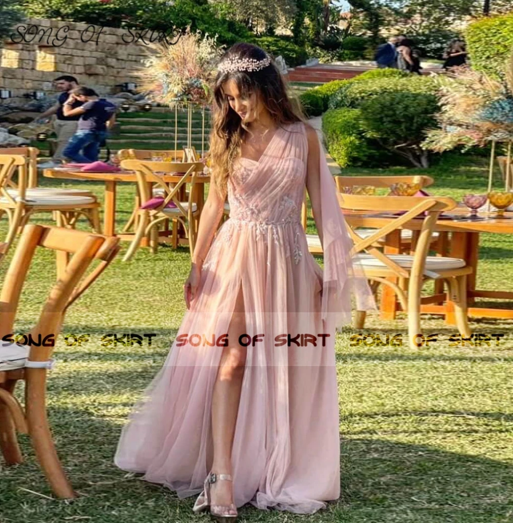 Vestidos De Noche rosas De un hombro, apliques elegantes para fiesta De cumpleaños, vestidos De graduación hechos por el cliente, vestido Formal, bata De velada para mujer