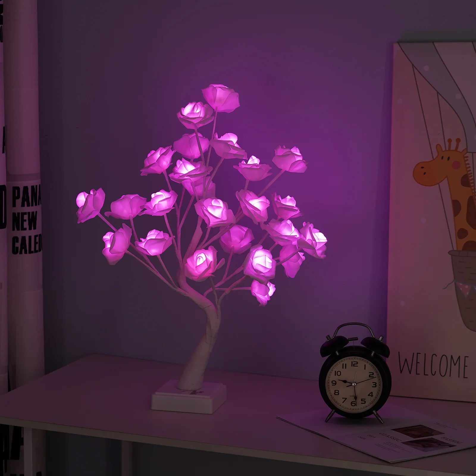 18 Colors Rose Flower Tree Lamp Remote LED Night Light USB/Battery Powered Table Desk Decor Wedding Christmas Gift for Women Mom