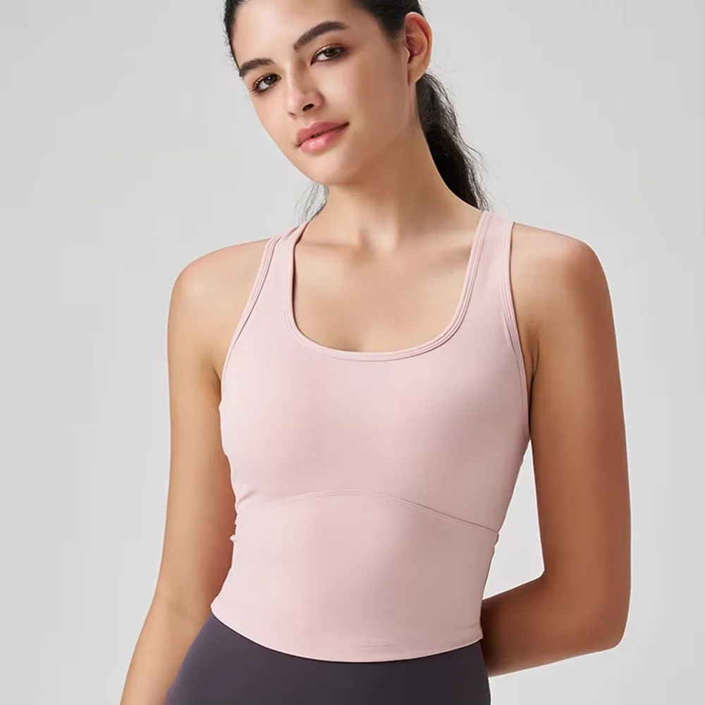 Women High-End Open Back Yoga Tank Top-Breathable Lightweight Seamless Front Women's Gym Pilates Fitness