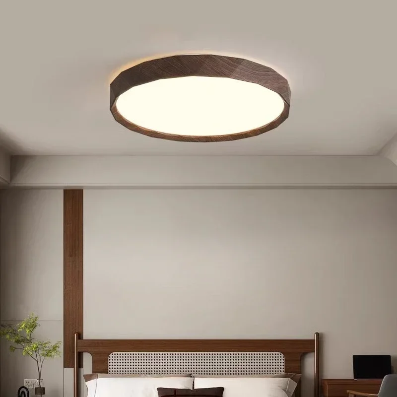 Unique Personality Walnut Color Atmosphere Ceiling Light Retro Simple Round Simple Eye Protecting Bedroom Lighting Fixtures