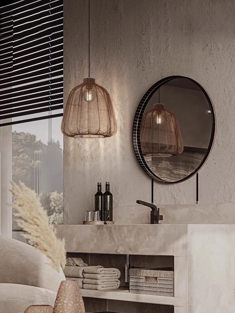 Vintage Lantern Handmade Pendant Lights Living Room Dining Room Rattan Lamps Japanese Living Room