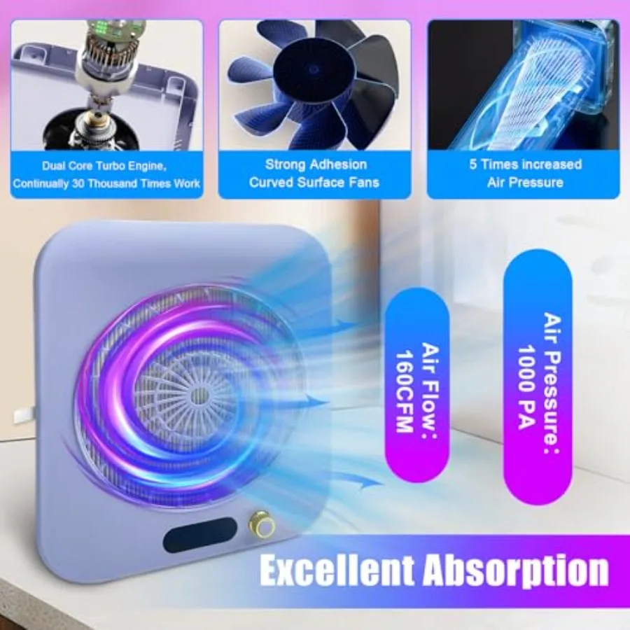 Colector de polvo para uñas, aspirador inalámbrico recargable para polvo de uñas, portátil con filtro reutilizable, potencia de succión de 4300 RPM, ventilador técnico para uñas E