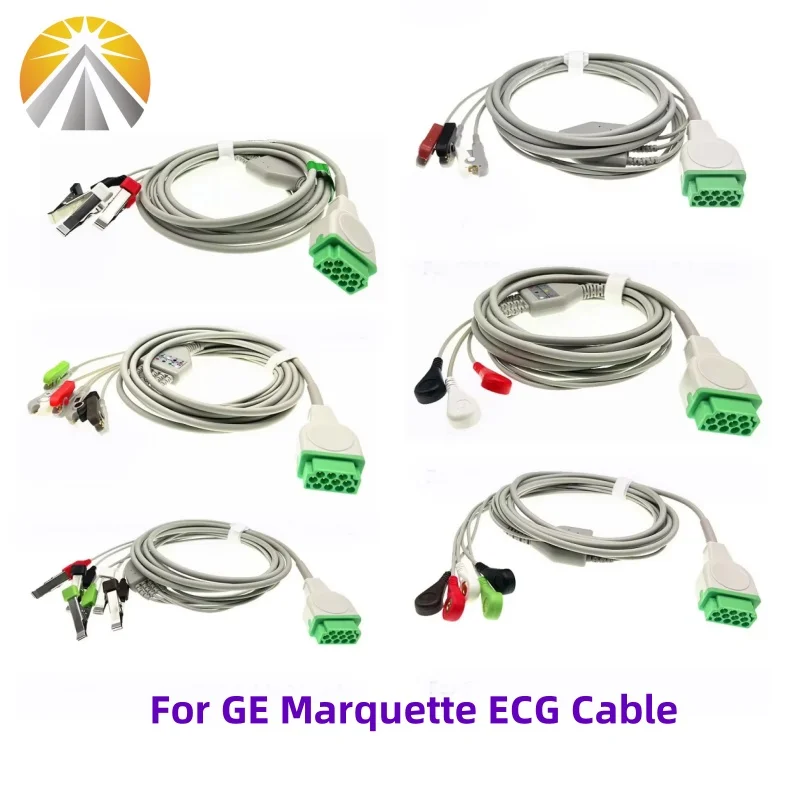 For GE Marquette Patient Monitor 11 Pin One Piece ECG Cable with 3 or 5 Leads Snap or Clip or Vet Use AHA Standard EKG Cable