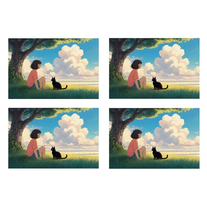 4-częściowy zestaw prostokątnych podkładek na stół, żywy motyw krajobrazowy, łatwe w czyszczeniu, idealne do dekoracji domu, na okazje świąteczne, 30×45 cm.