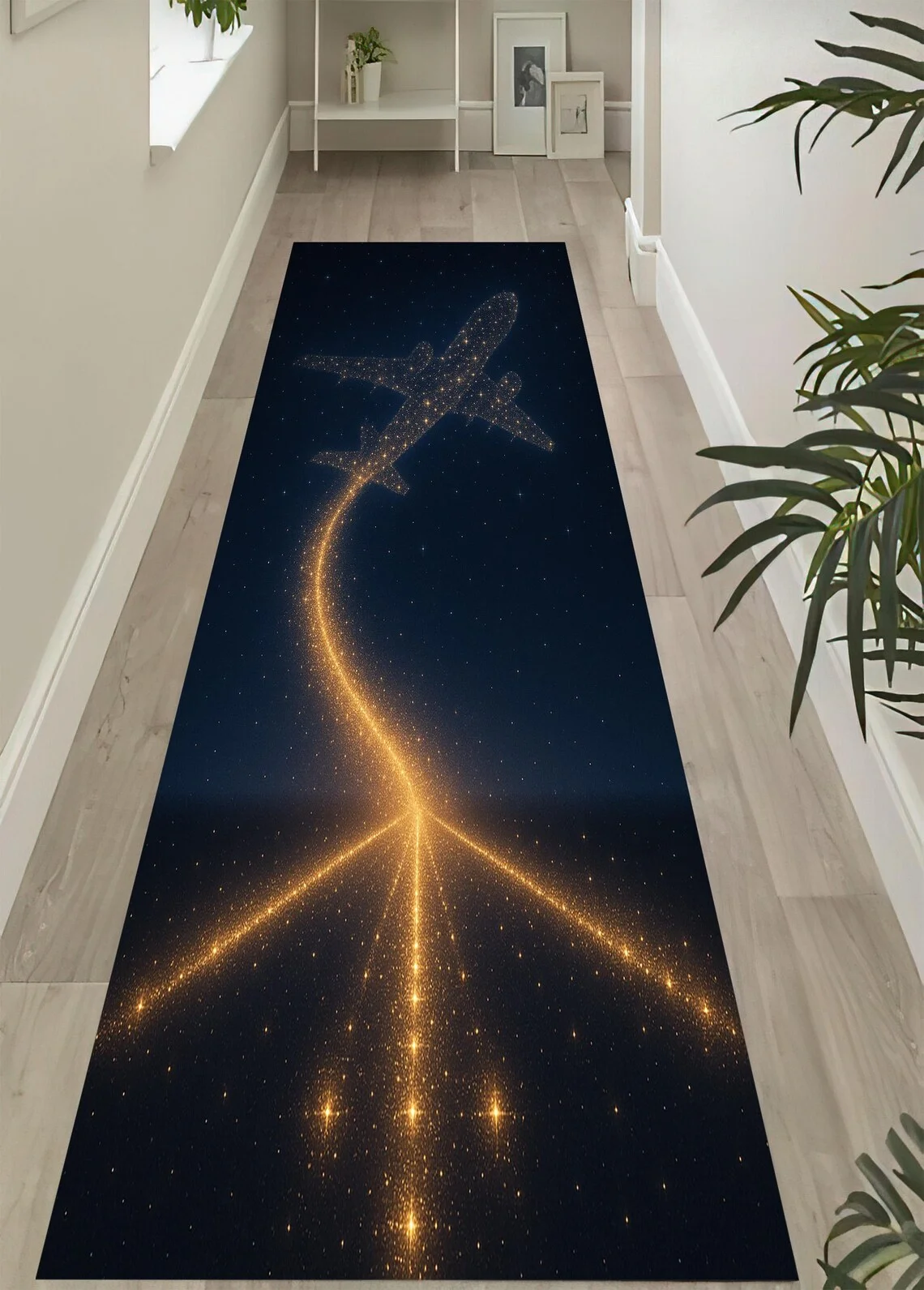 Airplane Runway Design Runner Rug  Non Slip Floor Mat for Hallway Living Room Bedroom Aviation Theme Durable Carpet Decor