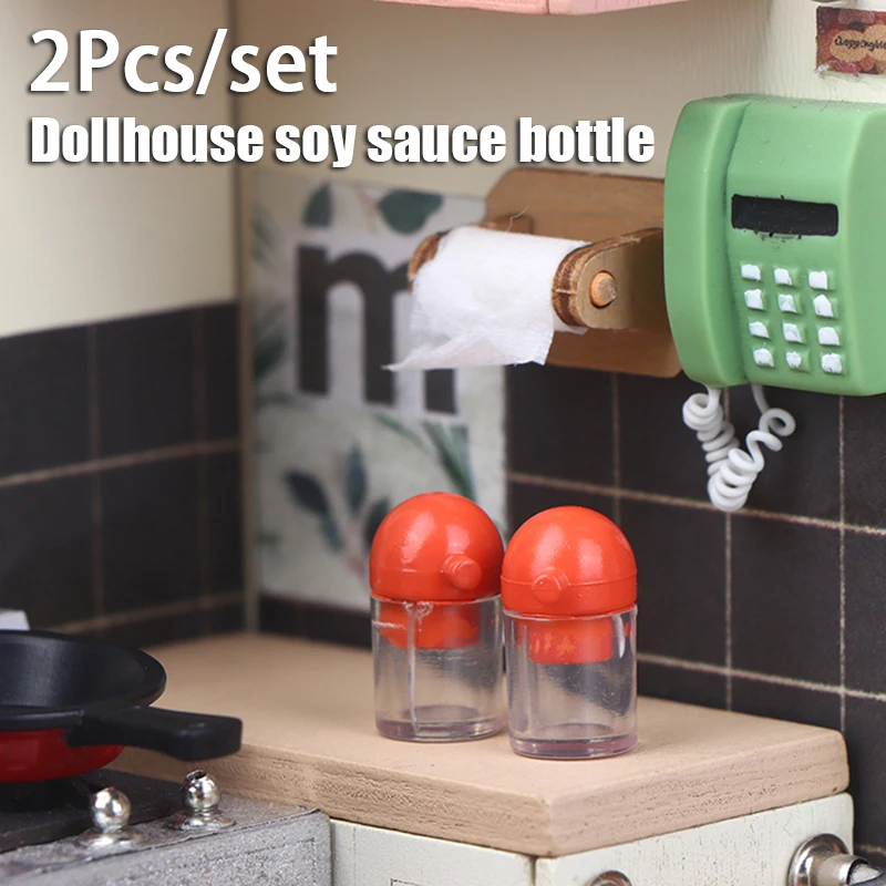 2 pz/set casa delle bambole in miniatura bottiglia di salsa di soia Mini bottiglie rotonde cucina piccole bottiglie modello piccoli barattoli fiale regali accessori