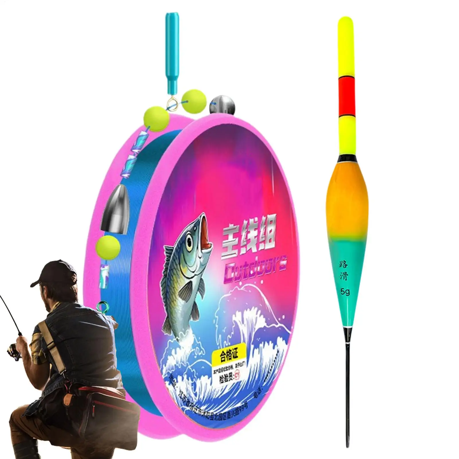 Angelschnur mit Farbwechsel-Schwimmer, automatisches Schwimmer-Schnur-Set für Barschangeln, Kajak, Salzwasser, Boot, Pier