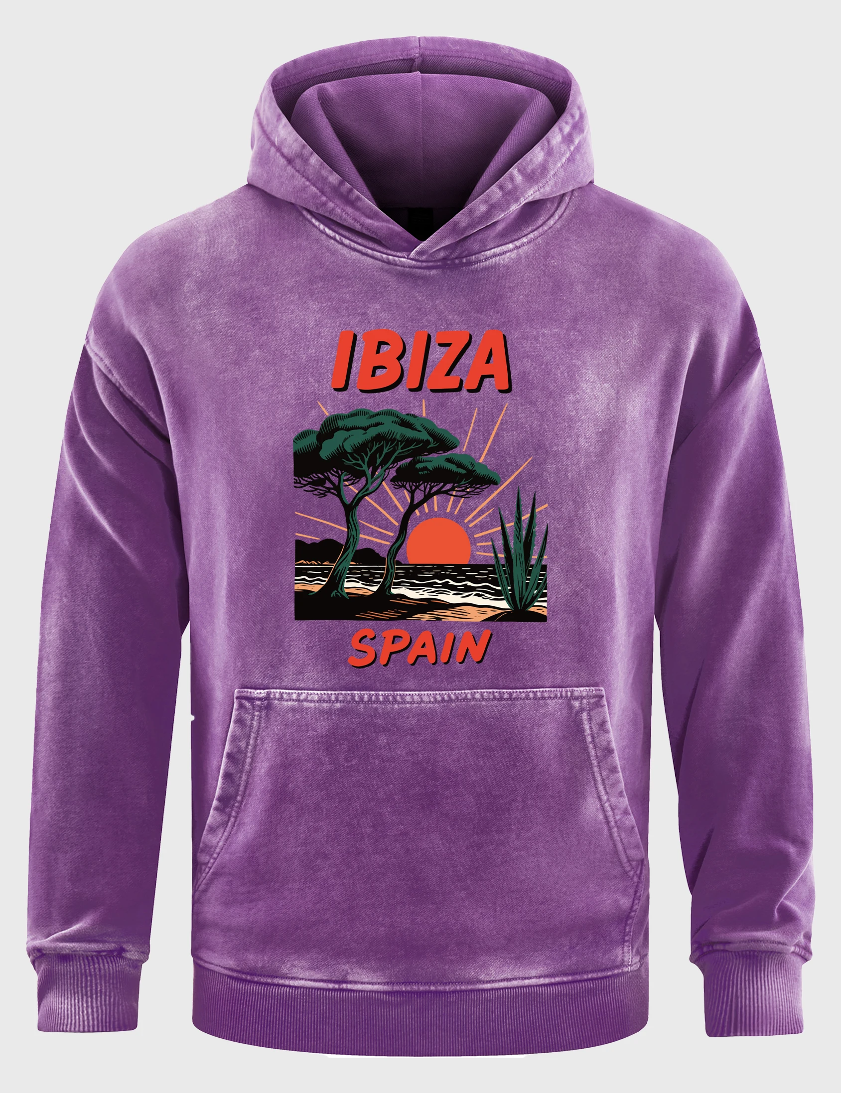 

Ibiza Coast Spain Print Washed Hoodie Hip Hop Loose Long Sleeve Multicolor Casual Hoodies Simple Unisex Cotton Sportswear