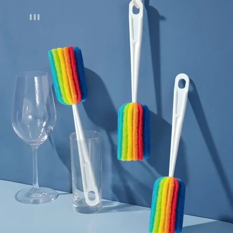 Cepillo de limpieza Simple para biberones, accesorios de limpieza para el hogar, taza de esponja colorida, mango largo