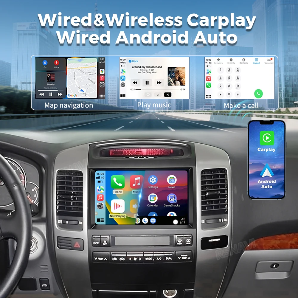 Android15 Carplay Car Radio Multimedia Player For Toyota Land Cruiser Prado 120 3 III 2002-2009 Autoradio Stereo 2din 16G-512G