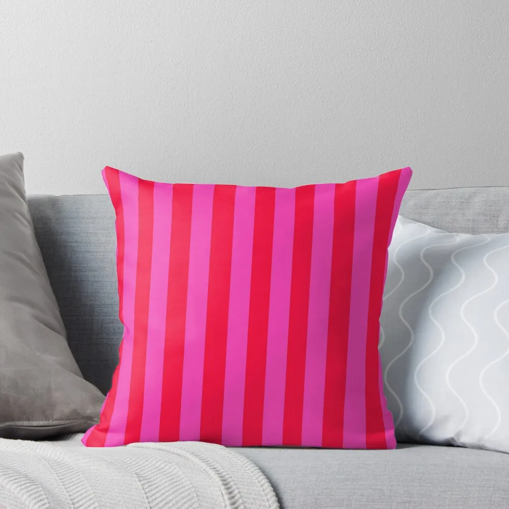 

Bold Vivid Vetical Stripped Pattern in Pink and Neon Red Throw Pillow Cusions Cover pillow