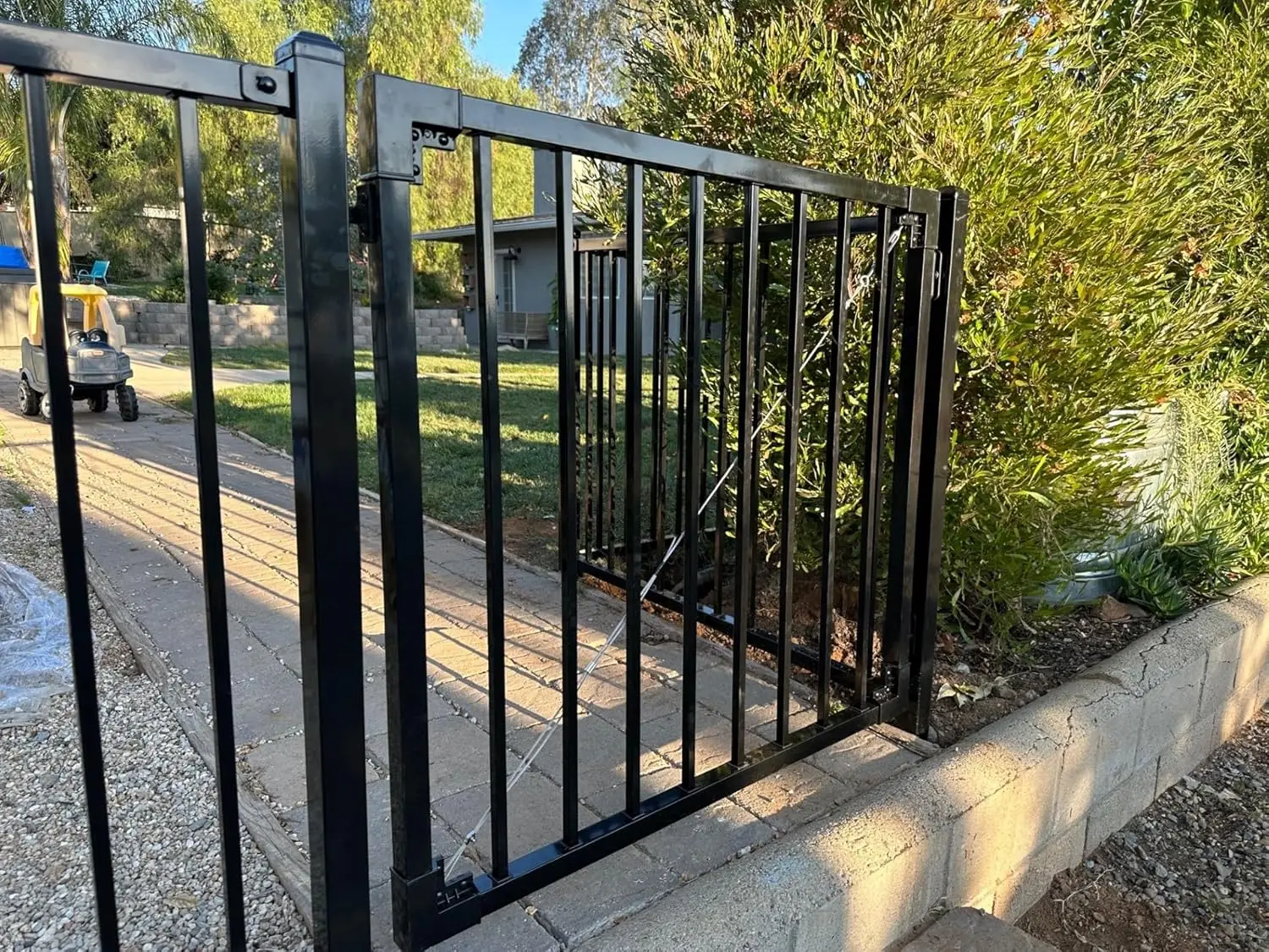 Fence® Black Steel Anti-Rust Fence Gate Flat Top/Flat Bottom 4FT H x 4 FT W Easy Installation for Residential, Outdoor,