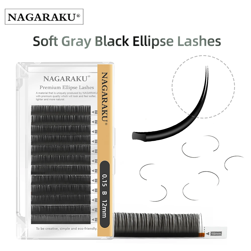 NAGARAKU Flache Ellipse Wimpern Split Tipps Matt Grau Schwarz Farbe Super Weiche Sanfte Natürliche Wimpern Verlängerung Flache Form Wimpern