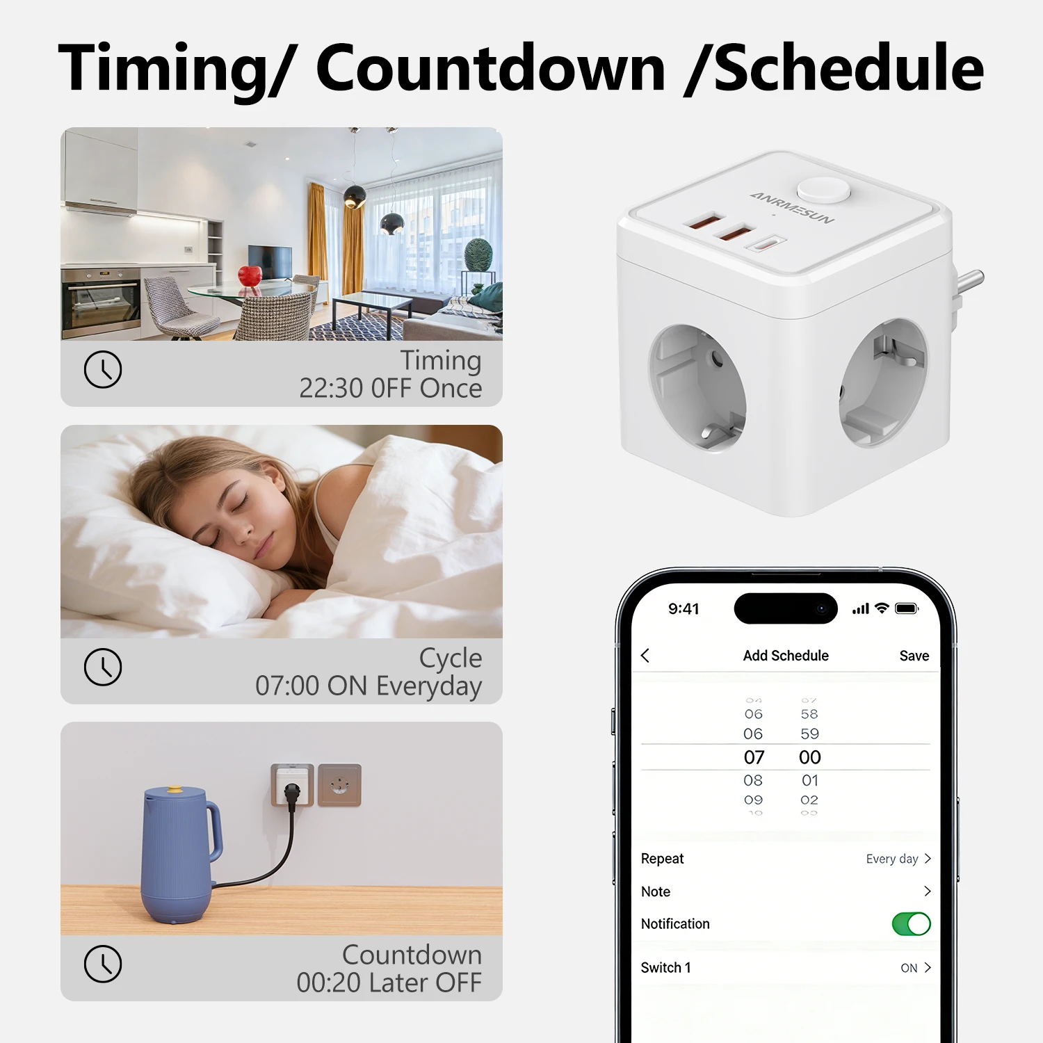 3 EU Plug 2 USB-A 1 Type-C Port Charging Plug Wifi  Smart Home 10A/16A EU Socket Voice Controal for Alexa Google Home Appliance view 6