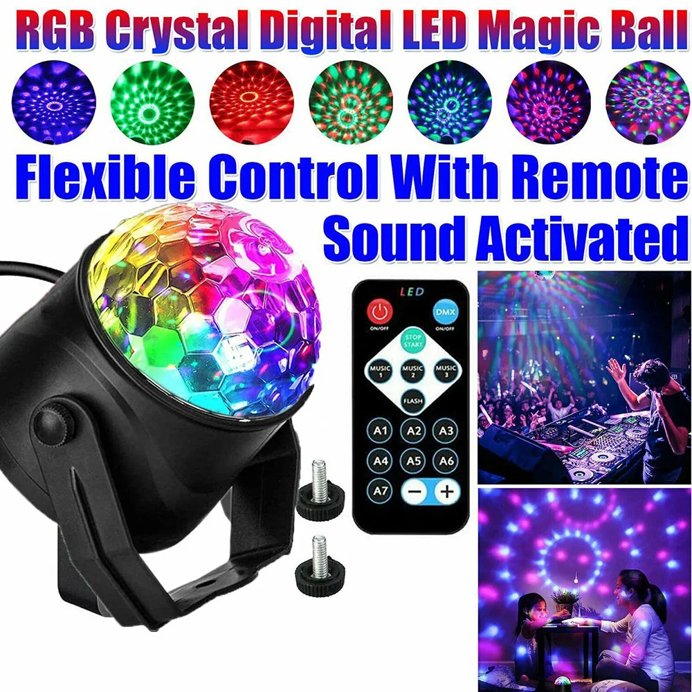 RGB Sound Rotating Disco Laser Light Colorful LED Stage Light 5W DJ Party Light Projector Lamp for Family KTV Pub Xmas Festivel