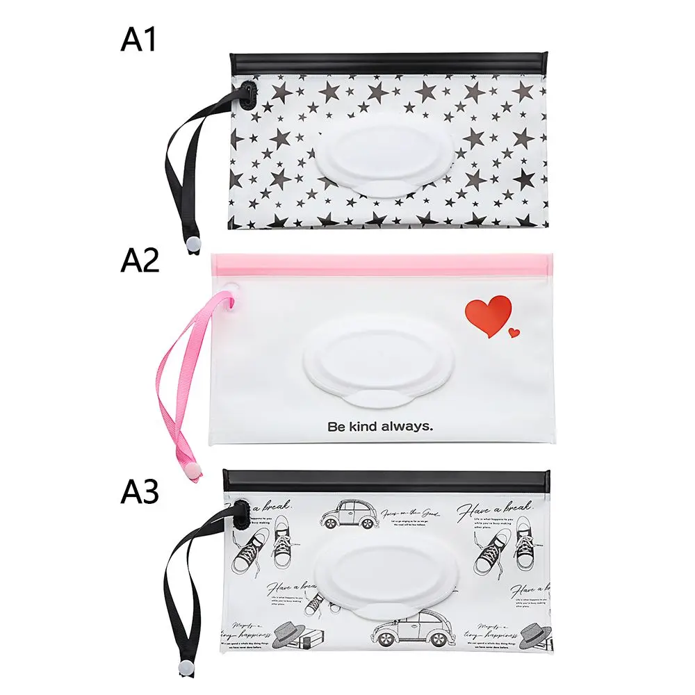 Cute Fashion Baby Product Flip Cover Portable Snap-Strap Cosmetic Pouch Tissue Box accessori per passeggini borsa per salviette umidificate