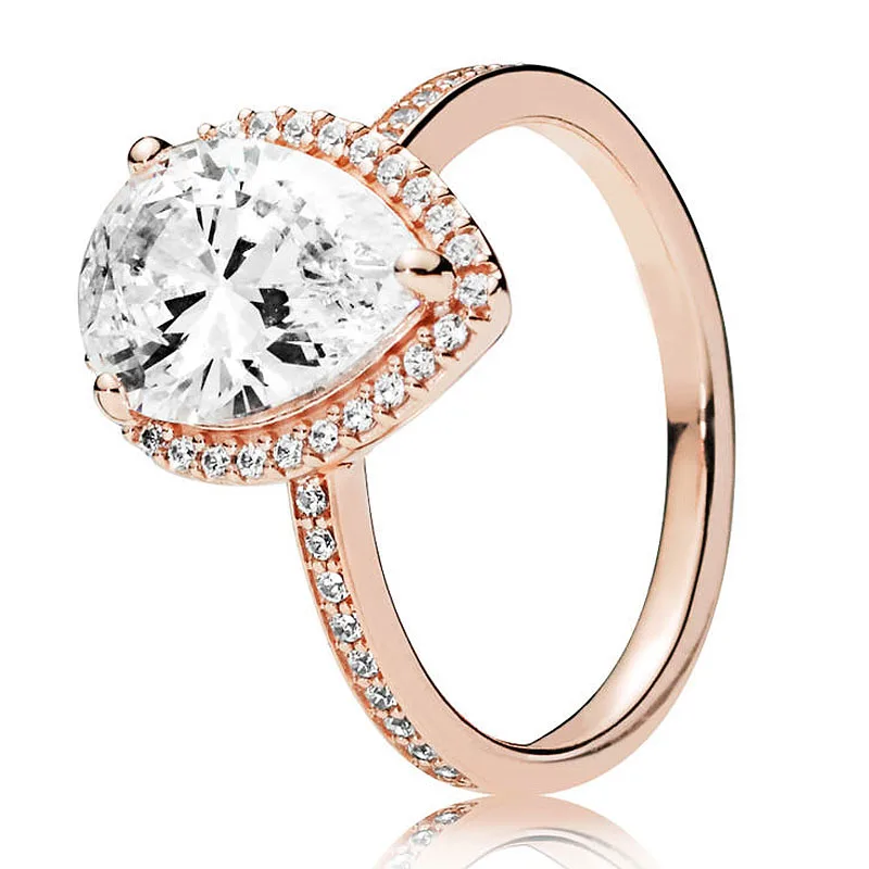 Women's 925 Sterling Silver Rose Gold Radiant Teardrop Ring Set